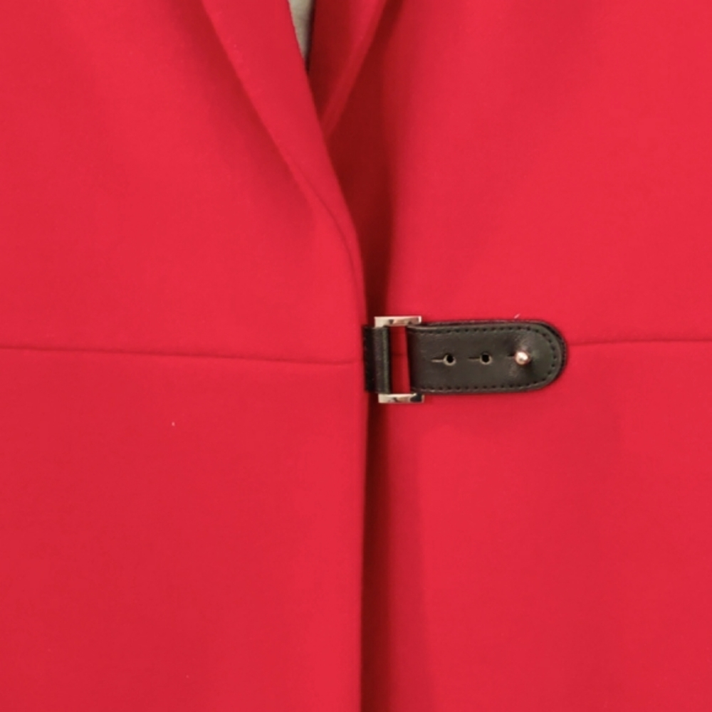 NWT Calvin Klein Leather closure True Red Wool Coat - Picture 2 of 7